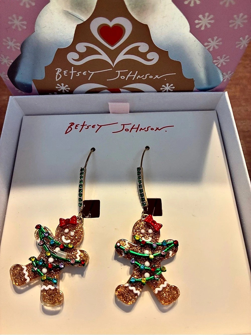 Betsey Johnson Gingerbread Holiday Huggie Hoop Earrings Gingerbread Man Dangle